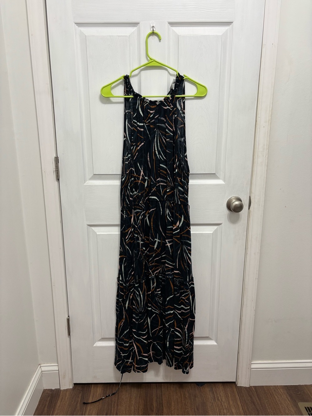 Ava & Viv Navy Blue Abstract Stripe Maxi Dress with Pink and Rust Accents